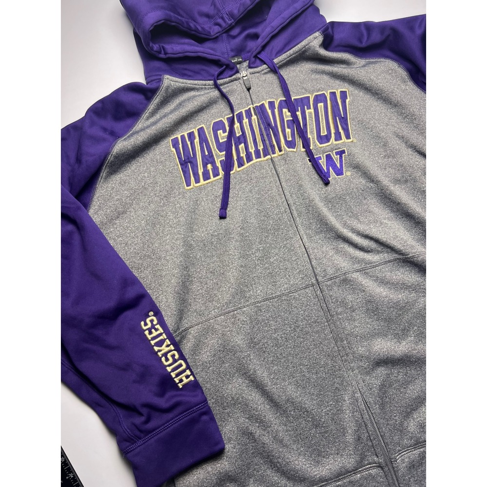 Champion Elite Full Zip Hoodie Mens 2XL Purple Grey Washington Huskies Raglan